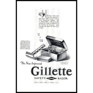 1924 Gillette Bostonian Safety Razor Vintage Print Ad Mens Grooming Wall Art